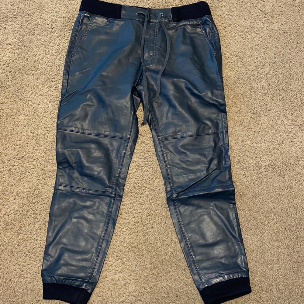 Mother navy faux leather drawstring pant